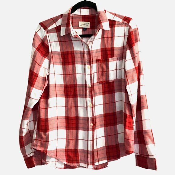 Universal Thread Womens Red & White Plaid Long Sleeve Button-Up Shirt Size S - Picture 1 of 7